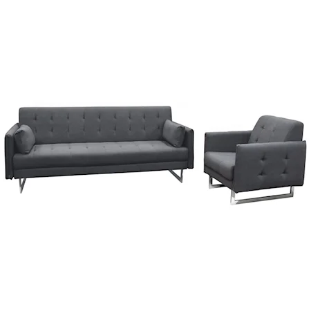 Convertible Tufted Sofa and Chair Set with Metal Legs